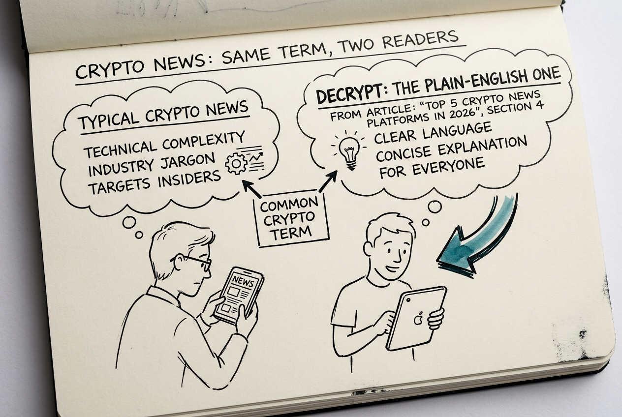 Comparison: Same term, two different readers. Typical crypto news, Decrypt